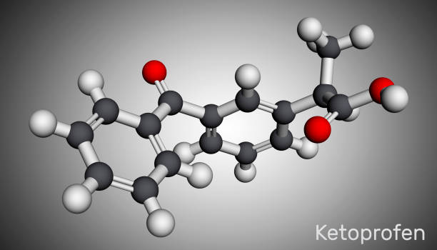 Mô hình phân tử ketoprofen minh họa cơ chế tác dụng và nguy cơ trên tiêu hóa, thận